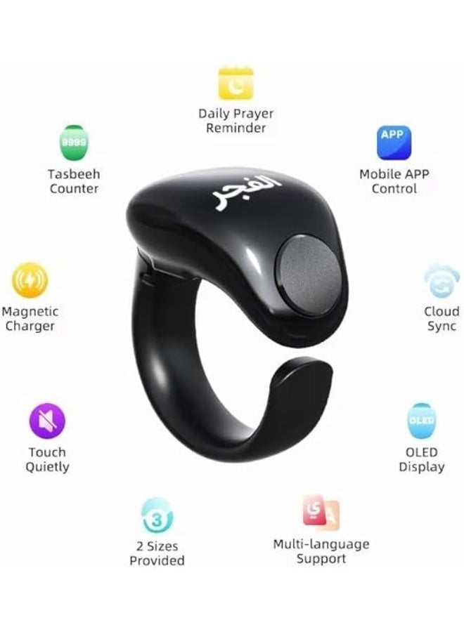 WESLAMIC iTasbih Smart Tasbih Counter Ring for Zikr & Prayer – WESLAMIC Digital Tasbeeh with OLED Display, Bluetooth App Sync, Magnetic Charging, Waterproof Design, Adjustable 18mm & 20mm Sizes, Azan Reminders – Sleek Black Islamic Gift - Image 4